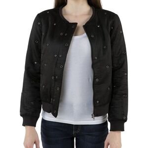 Silk  Black Grommet Detail Bomber Jacket